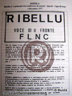 U Ribellu Numaru Unu 3 décembre 1977 (source FLNC années 70 Pierre Poggioli chez DCL édition