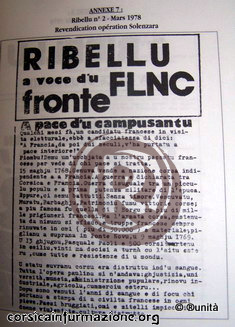 U Ribellu Numaru duie Mars 1978 (source FLNC années 70 Pierre Poggioli chez DCL édition